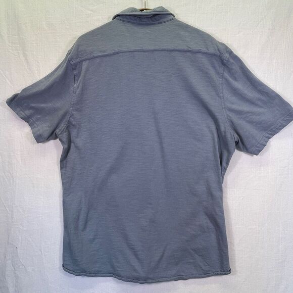 Faherly Blue Organic Cotton Knit Seasons Pocket Short Sleeve Button Up Shirt XL - Picture 6 of 9
